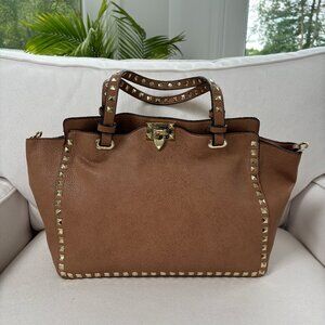 INZI Studded Leather Tote Bag